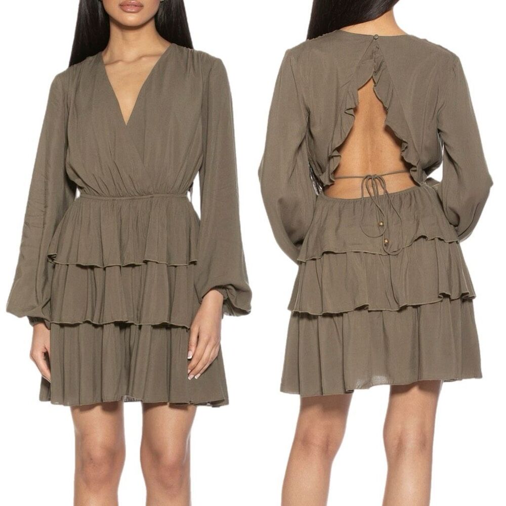 NWT Alexia Admor Rosie Ruffle Tiered dress in sage Size 8